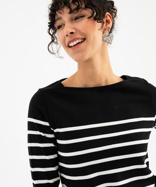 Tee-shirt manches longues rayé en coton épais femme vue4 - GEMO 4G FEMME - GEMO