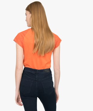 Tee-shirt femme à manches dentelle contenant du coton bio vue3 - GEMO C4G FEMME - GEMO