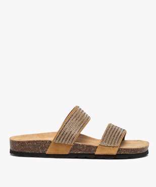 Mules femme plates à semelle liège et brides strass vue1 - GEMO (CASUAL) - GEMO