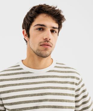 Tee-shirt manches courtes en maille rayée homme vue2 - GEMO 4G HOMME - GEMO