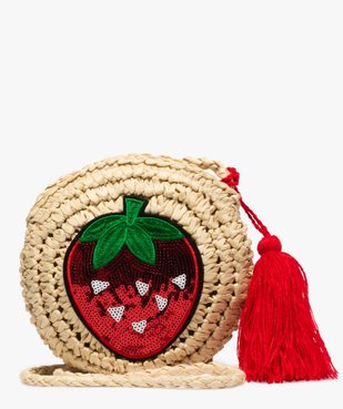 Sac fille en paille de papier avec motif fraise en sequins vue1 - GEMO (ENFANT) - GEMO