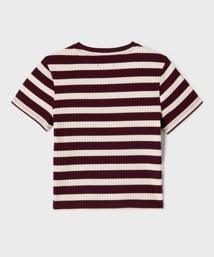 Tee-shirt manches courtes en maille côtelée à rayures fille vue3 - GEMO 4G FILLE - GEMO