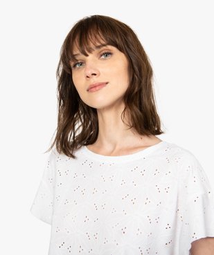 Tee-shirt femme à manches courtes façon dentelle anglaise vue2 - GEMO(FEMME PAP) - GEMO