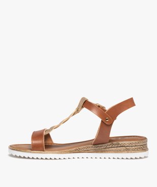 Sandales femme compensées en cuir avec détail tressé doré - Taneo vue3 - TANEO - GEMO