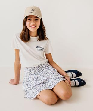 Jupe short fleurie à volants et taille à smocks fille vue4 - GEMO 4G FILLE - GEMO