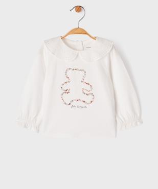 Tee-shirt manches longues à col Claudine en dentelle bébé fille - LuluCastagnette vue2 - LULU CASTAGNETTE GEMO FOR GOOD - GEMO