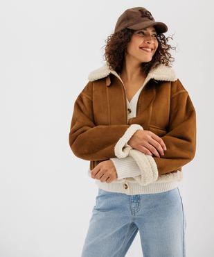 Blouson aviateur en suédine fourrée femme vue1 - GEMO(FEMME PAP) - GEMO
