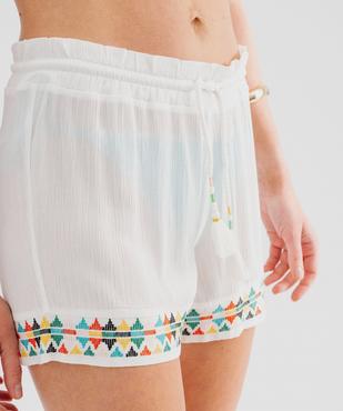 Short de plage en viscose froissée brodée femme vue2 - GEMO 4G FEMME - GEMO