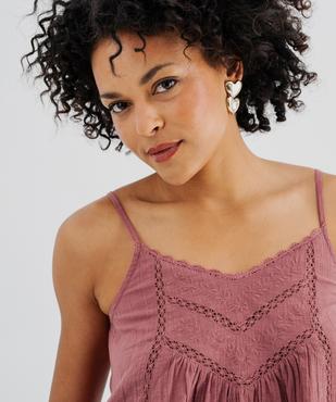 Top à bretelles en coton froissé à broderies et galon de dentelle femme vue2 - GEMO(FEMME PAP) - GEMO