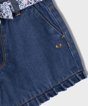 Short en jean à volants avec ceinture fleurie fille - LuluCastagnette vue2 - LULU CASTAGNETTE G4G D - GEMO