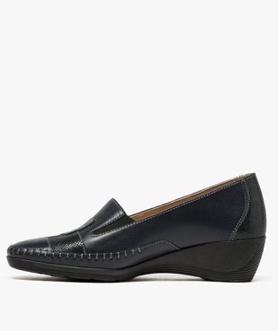 Mocassins confort femme en cuir à talon compensé vue3 - GEMO (CONFORT) - GEMO