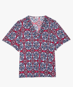 Tee-shirt femme à motifs fleuris et col V smocké vue4 - GEMO (G TAILLE) - GEMO