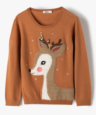Pull fille avec motif animalier pailleté et sequins brodés vue1 - GEMO (ENFANT) - GEMO