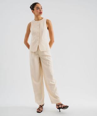 Veste sans manches en lin et viscose rayée femme vue4 - GEMO(FEMME PAP) - GEMO