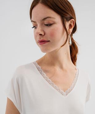 Tee-shirt manches ultra courtes avec col V en dentelle femme vue2 - GEMO 4G FEMME - GEMO