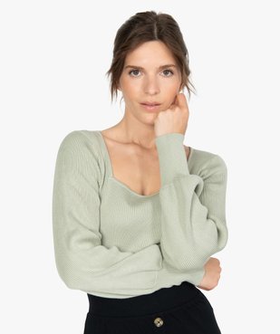 Pull femme en maille côtelée avec grand col carré vue1 - GEMO(FEMME PAP) - GEMO