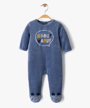 Pyjama bébé garçon en velours avec inscription brodée vue1 - GEMO(BB COUCHE) - GEMO