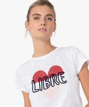 Tee-shirt femme à manches courtes avec motif cœur  vue2 - GEMO(FEMME PAP) - GEMO