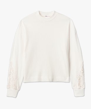 Tee-shirt femme court en maille côtelée avec manches brodées vue4 - GEMO(FEMME PAP) - GEMO
