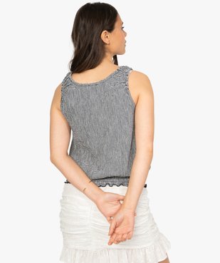 Tee-shirt femme sans manches en seersucker vichy et smocks vue3 - GEMO(FEMME PAP) - GEMO