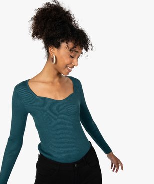 Pull femme en maille côtelée avec col carré vue2 - GEMO(FEMME PAP) - GEMO