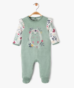 Pyjama en velours avec volants sur les épaules bébé fille - Petit Béguin vue1 - PETIT BEGUIN - GEMO