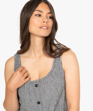 Tee-shirt femme sans manches en seersucker vichy et smocks vue2 - GEMO(FEMME PAP) - GEMO