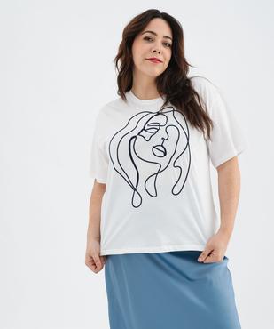 Tee-shirt manches courtes et col rond brodé femme grande taille vue2 - GEMO (G TAILLE) - GEMO