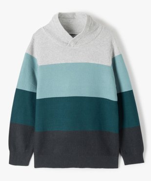 Pull garçon en maille fine tricolore avec col châle vue2 - GEMO (ENFANT) - GEMO