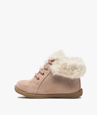 Chaussures premiers pas bébé fille en cuir à col fourré vue3 - GEMO(BEBE DEBT) - GEMO