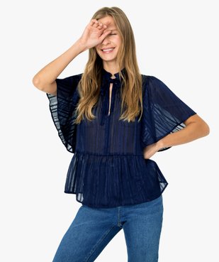 Blouse femme à manches courtes rayée en voile transparent vue1 - GEMO(FEMME PAP) - GEMO
