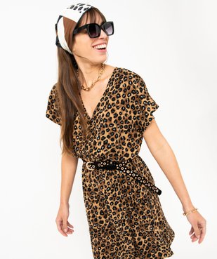 Robe cintrée courtes à imprimé léopard femme vue2 - GEMO 4G FEMME - GEMO