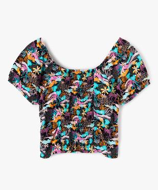 Blouse fille courte à dos smocké motif tropical vue3 - GEMO (JUNIOR) - GEMO