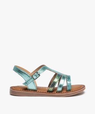 Sandales fille à talon plat et brides brillantes en cuir vue1 - GEMO (ENFANT) - GEMO