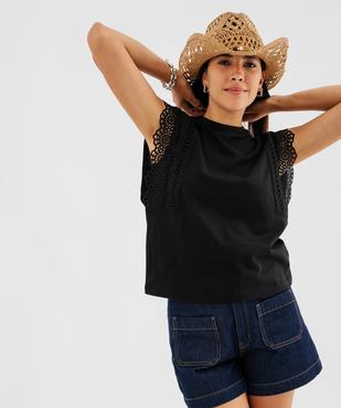 Tee-shirt sans manches avec empiècements en dentelle femme vue3 - GEMO(FEMME PAP) - GEMO