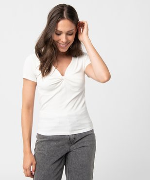 Tee-shirt femme en maille côtelée encolure effet noué vue1 - GEMO(FEMME PAP) - GEMO