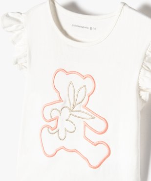 Tee-shirt fille avec motif brodé et volants sur les épaules - LuluCastagnette vue2 - LULUCASTAGNETTE - GEMO