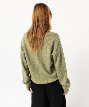 Gilet coupe droite en maille douillette ajourée femme vue3 - GEMO 4G FEMME - GEMO