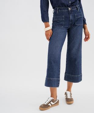 Jean wide leg en denim de coton avec poches plaquées femme vue1 - GEMO 4G FEMME - GEMO