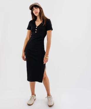 Robe longue en maille côtelée à manches courtes femme vue5 - GEMO(FEMME PAP) - GEMO