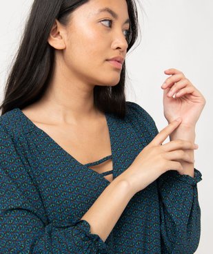 Robe droite imprimée à manches longues et col V fantaisie femme vue2 - GEMO 4G FEMME - GEMO