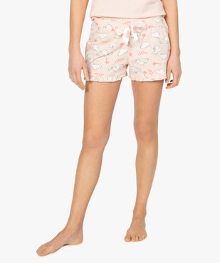 Short de pyjama femme imprimé à petits volants dans le bas motif chats all over vue1 - GEMO(HOMWR FEM) - GEMO