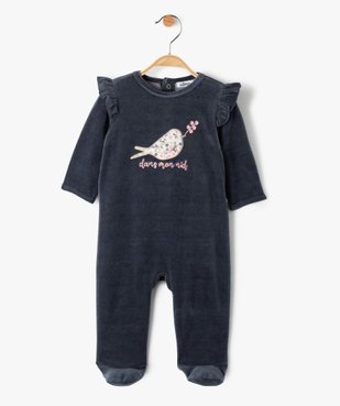 Pyjama bébé fille en velours avec volants sur les épaules vue1 - GEMO(BB COUCHE) - GEMO