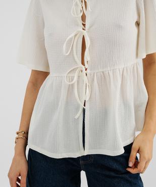 Tee-shirt manches courtes à basque et liens à nouer femme vue2 - GEMO 4G FEMME - GEMO