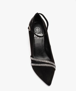Escarpins à bout pointu et bride cheville en suédine et strass femme vue5 - GEMO 4G FEMME - GEMO