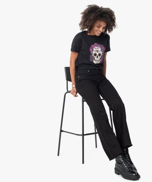 Tee-shirt femme à manches courtes avec motif tête de mort vue5 - GEMO(FEMME PAP) - GEMO