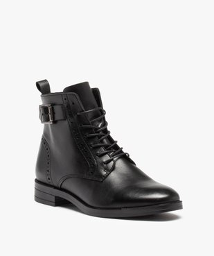 Bottines femme à lacet dessus cuir à bords perforés – Tanéo vue3 - TANEO - GEMO