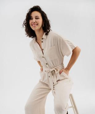 Combinaison pantalon en viscose et lin à haut chemise femme vue1 - GEMO 4G FEMME - GEMO
