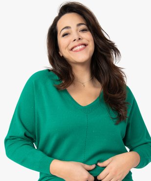 Pull femme grande taille à col V avec fines paillettes vue1 - GEMO (G TAILLE) - GEMO