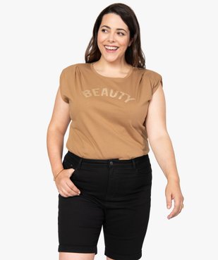 Tee-shirt femme grande taille à épaulettes avec message pailleté vue1 - GEMO (G TAILLE) - GEMO